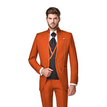 Imagem de Sxfashbrd Ternos masculinos slim fit conjunto de 3 peças dalily blazer jaqueta festa negócios smoking blazer jaquetas para casamento, Laranja, 3X-Large