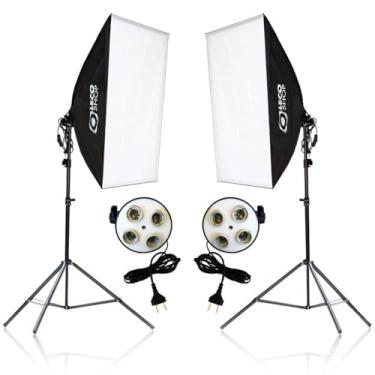 Imagem de Kit 2 Softbox para 4 lampadas com tripé de 2m, luz contínua para estúdio foto e vídeo