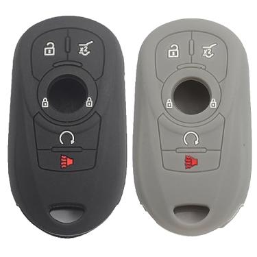 Imagem de Btopars Capa protetora inteligente de borracha de silicone com 5 botões, 2 peças, compatível com Buick Encore Lacrosse Enclave Envision Regal Preto Cinza