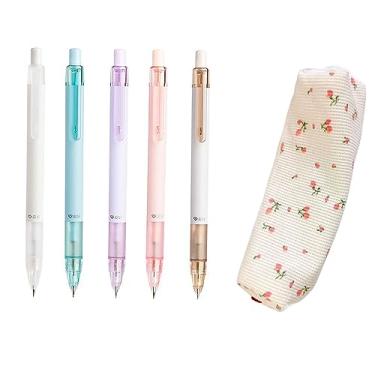 Imagem de Kopida Conjunto de lápis mecânicos de 0,5 mm, 1 pacote com 1 bolsa de lápis de flor rosa, 5 peças de lápis automáticos para escrever, esboçar, desenhar, desenhar, papelaria