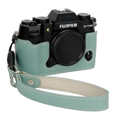 Imagem de Bowan Capa para câmera X-T50, capa de couro genuíno feita à mão para câmera Fujifilm X-T50 versão com abertura inferior + alça de mão (verde menta)