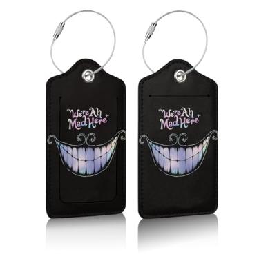 Imagem de Pacote com 2 etiquetas de bagagem para malas, Halloween Alice Leather Luggage Tag Privacy Cover ID Label for Women Men Travel(We are All Mad Here)