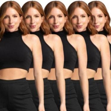 Imagem de KIT 5 Cropped Regata Crepe Bella Fiore Roupa Blogueira Gola Alta Feminino Moda Casual-F...