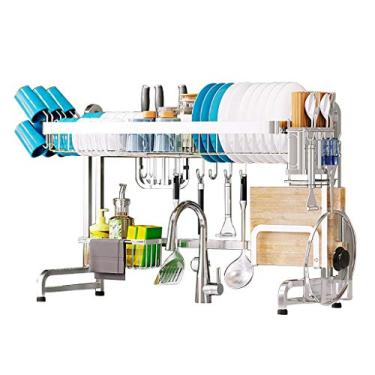 Imagem de Escorredor de pratos sobre a pia, prateleira de escorredor de cozinha de aço inoxidável Spave Saver 304 para armazenamento de suprimentos de bancada com utensílios, suporte de facas e mais