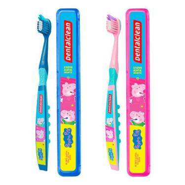 Imagem de Kit Escova de Dente Infantil com Porta Escovas Escolar Peppa Pig Denta