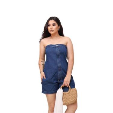 Imagem de Macaquinho Jeans sem alça Lavagem escura verão 2024 - Ninas Boutique, 