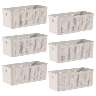 Imagem de 6x Cestos Organizador Ou Bege 6,6 Litros 13cm x 15cm x 34cm
