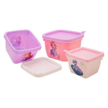 Imagem de Pote frozen Infantil Kit com 3 Marmitas para lanche Escolar Plasútil