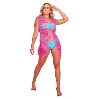 Imagem de Saída de praia Curta Colete Kimono feminino Tricot Verão - EUC STORE, 