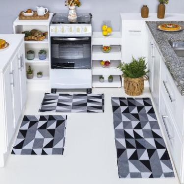 Imagem de Jogo de Passadeira + Tapete 3 pç Jacquard Antiderrapante Cozinha Corre