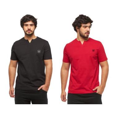 Imagem de Kit com 02 camisetas basicas wooks masculina gola portuguesa - wc3, G,