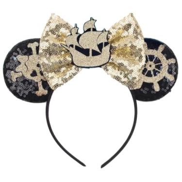 Imagem de CLGIFT Orelhas de princesa Minnie, escolha sua cor, orelhas de flor Minnie, orelhas de minnie florais, orelhas de rato brilhantes roxas (preto pirata), Preto pirata, tamanho nico