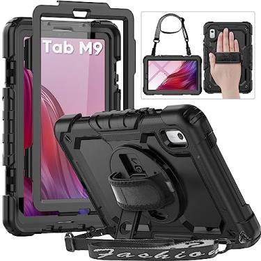 Imagem de HXCASEAC Capa para Lenovo Tab M9 2024/2023 (TB-310FU), com protetor de tela/alça de mão rotativa/suporte resistente, capa protetora para tablet Lenovo M9 9 polegadas, preta