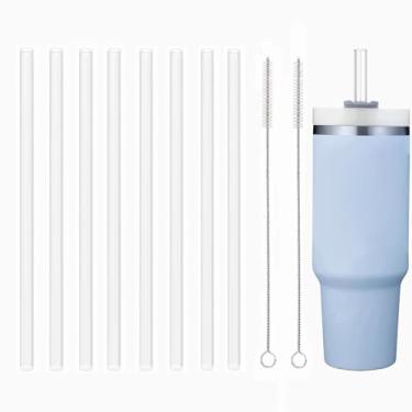 Imagem de Accfore Pacote com 8 canudos de substituição para copos Stanley de 396 g, 597 g, 850 g, 1,134 g, canudos transparentes reutilizáveis para copo Quencher Adventure Travel Tumbler, com 2 escovas de