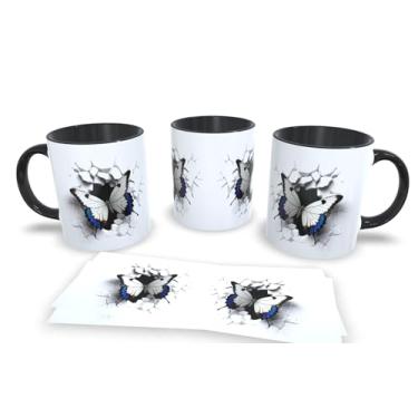 Imagem de Caneca Preta de Porcelana Personalizadas Arte Espelhada em 3D Animais (Borboleta 3)