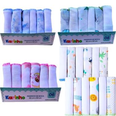 Imagem de Kit Pano Paninho de Boca Bebe 6 Unidades Babete Fralda Fino 30cm x30cm