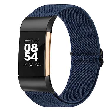 Imagem de Oumida Pulseira de nylon elástica compatível com Fitbit Charge 2 para mulheres e homens, pulseiras esportivas trançadas macias ajustáveis para Fitbit Charge 2 Fitness (azul marinho)
