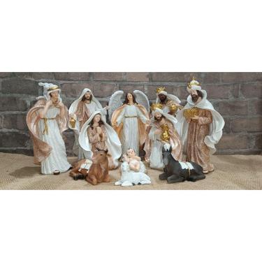 Imagem de Presépio De Natal Dourado E Creme De Resina 22Cm 11 Peças