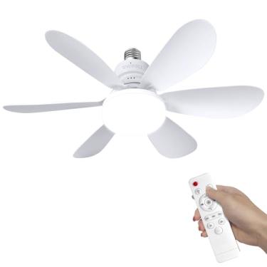 Imagem de Ventoinha de teto com luz e controlo remoto, ventiladores de teto silenciosos, com tampa E27 de 40 W, 6 pás, 3 velocidades, luz fria/neutra/quente, para quarto, sala de estar (branco)