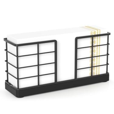 Imagem de Wican Suporte vertical de guardanapo de banheiro ocupa menos espaço para pequenos hóspedes de banheiro bandeja de toalha de carvalho e ferro para mesa de lavabo cesta de madeira para toalhas de mão de