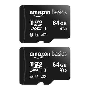 Imagem de Cartão de memória Amazon Basics microSDXC 64GB com adaptador, pacote com 2