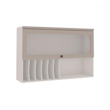 Imagem de Armáreo Aéreo Cozinha 120cm Mini Boreal 100% Mdf 1 Porta Basculante Vidro Branco/Marrom Claro - Genialflex
