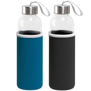 Imagem de Kit 2x Garrafa de Vidro 520 ml Soft TopGet Azul e Preto