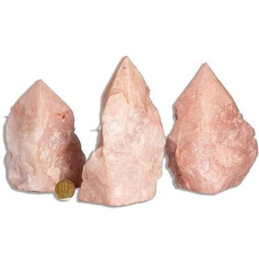 Imagem de 03 Cristal Rosa Pé e Bico Serrado 500 a 1000g 12cm Tipo B - Cristaisde