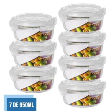 Imagem de Jogo 7 Potes Vidro Hermético 4 Travas Redondo 950ml Marmita - QUALITY 