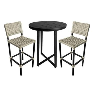 Imagem de Conjunto Bistro Garden Tulipa Preto com 2 Banquetas Juta em Corda Náut