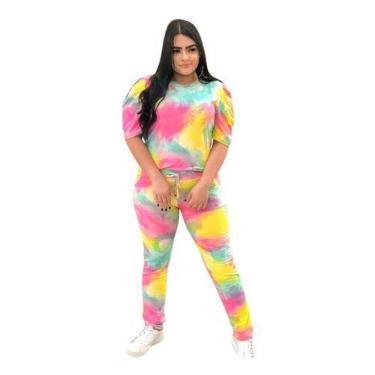 Imagem de Conjunto Feminino Plus Size Blusa Bufante Calça Malha P  Xgg - Dona Mo