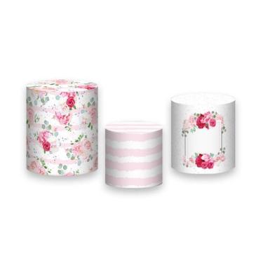 Imagem de Trio De Capa Cilindro  - Outubro Rosa Floral 003 - Via Cores