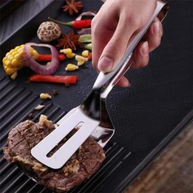 Imagem de Pinça Pegadora Espátula Dupla Aço Inox Para Fritar Bife Churrasco Peix