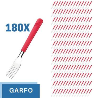 Imagem de Conjunto 180 Garfos Aço Inox Cabo Plástico Vermelho Luna - Taumer, Lun
