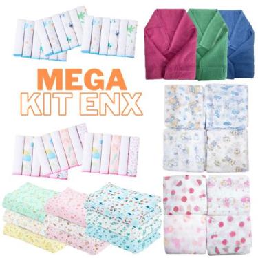 Imagem de Mega Kit 37 Peças Enxoval Bebê 15 Fralda de Pano + 18 Pano de Boca + 3
