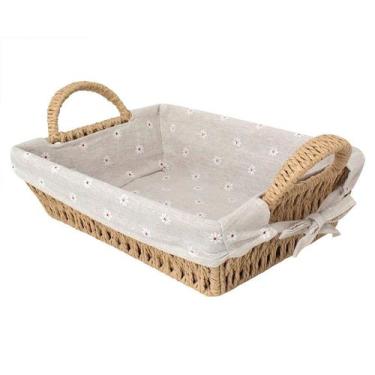 Imagem de Cesta Decorativa Acafate de Fibra Natural e Forro - 32x26x8cm - 1 unid