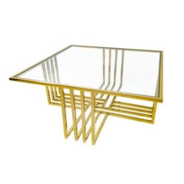 Imagem de Mesa de Centro Quadrada Base Metal Dourado Quadruplo - LUXdécor