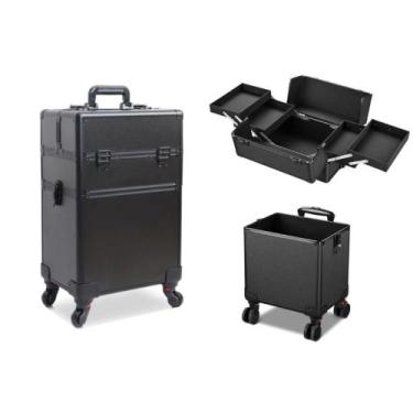 Imagem de Maleta Mala de Maquiagem Profissional Com Divisórias e Rodinha 360 Gra