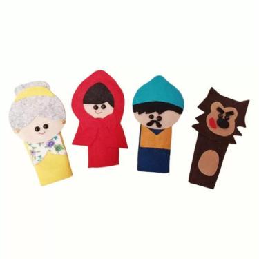 Imagem de Dedoche de feltro chapeuzinho vermelho kit com 4 - BRINQUE E LEIA