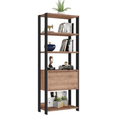 Imagem de Estante Livreiro 1 Porta Estilo Industrial Chess F04 Preto/Solanum - M