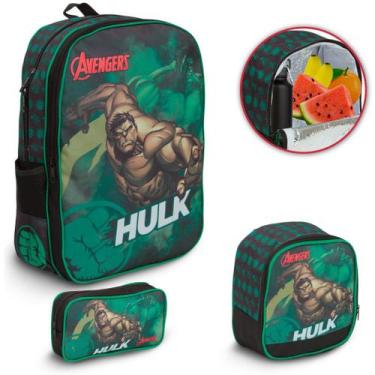 Imagem de Kit Mochila Infantil Hulk Costas Lancheira Estojo Cor Preta - Plike