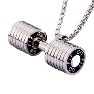 Imagem de JAJAFOOK Pingente de haltere de aço inoxidável haltere barra corrente peso academia pingente colar