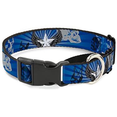 Imagem de Buckle-Down Coleira de cachorro Die Hard Skulls & Stars1 azul/cinza martingale, 3,8 cm de largura - serve para pescoço de 40,6-58,4 cm - Médio