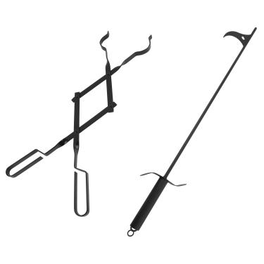 Imagem de EasiBBQ Bastão de pôquer de fogueira de 91 cm e pegador de lareira de 66 cm, pegador de lenhas, acampamento, fogão de madeira, uso externo e interno, aço sólido preto