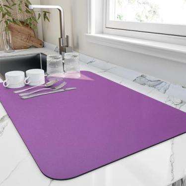 Imagem de HotLive Tapete de Secagem de Pratos para Bancada de Cozinha, Tapetes de Escorredor Resistentes Ao Calor com Revestimento de Borracha Antiderrapante, Tapete de Drenagem Superabsorve (16" X 18", Roxo)