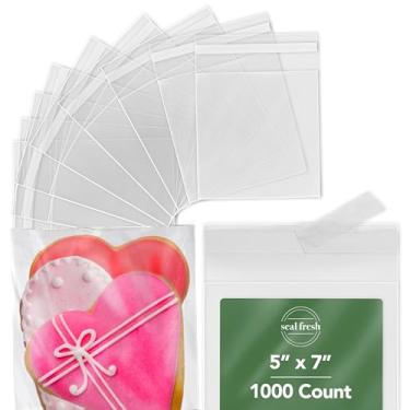 Imagem de Seal Fresh Embalagem com 1000 sacos de celofane de 15 x 17 cm — Sacos de guloseimas transparentes autoseláveis para biscoitos, doces, doces, lembrancinhas de festa, embalagem de presente