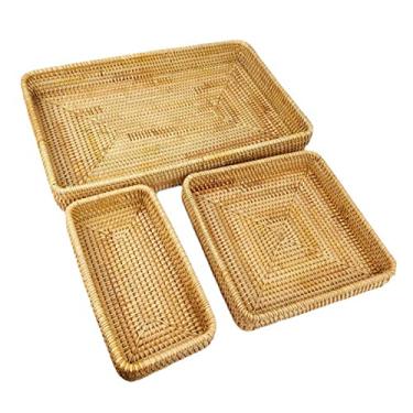 Imagem de Cesta de armazenamento de mesa Vietnse Rattan T cesta de armazenamento de tecido cesta de armazenamento multifuncional pequena, média, grande, multifuncional conjunto de três peças