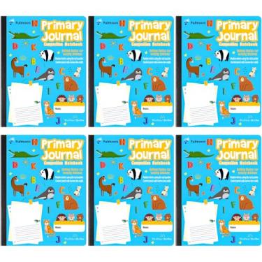 Imagem de Fulmoon 6 cadernos de composição primária K-2 com espaço de imagem, 100 folhas/200 páginas para desenho e escrita K-2 para pré-escola 1ª 2ª série, 24,8 x 19 cm (azul)