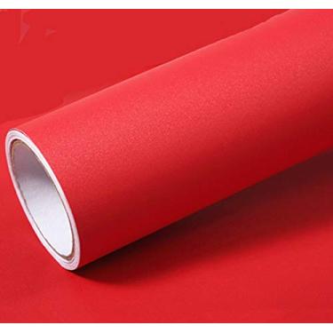 Imagem de UPREDO Papel de parede adesivo de vinil texturizado fosco de cor sólida, papel de parede para prateleira, papel decorativo para casa, 40 x 200 cm (vermelho)