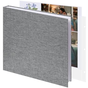 Imagem de Vienrose Álbum de fotos de 12 x 12 polegadas, álbum de fotos com 3 argolas, capa de linho, álbuns de recortes diy com 30 folhas, mangas de plástico e 60 páginas, livro de sucata, páginas int